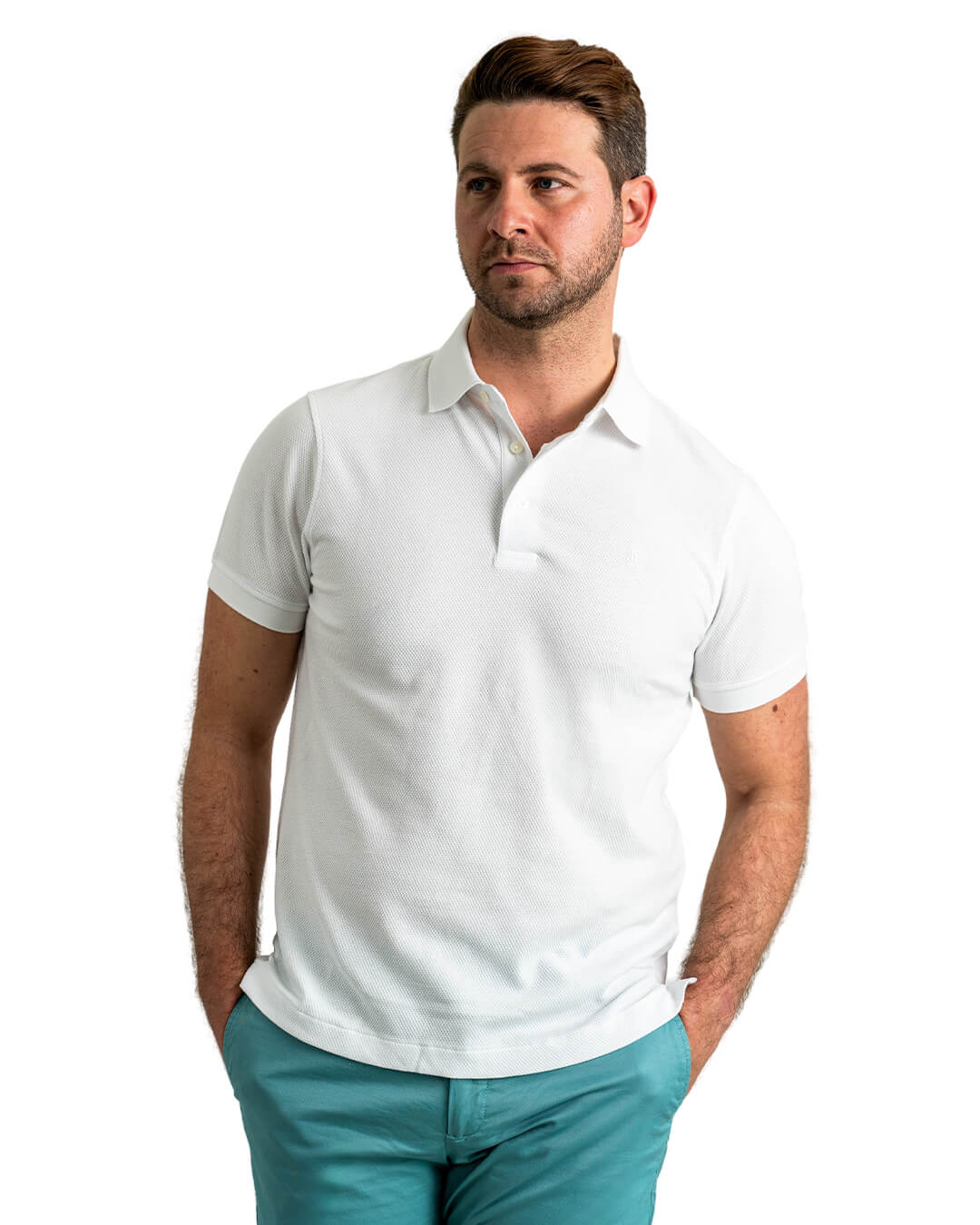 White Popcorn Texture Polo Shirt