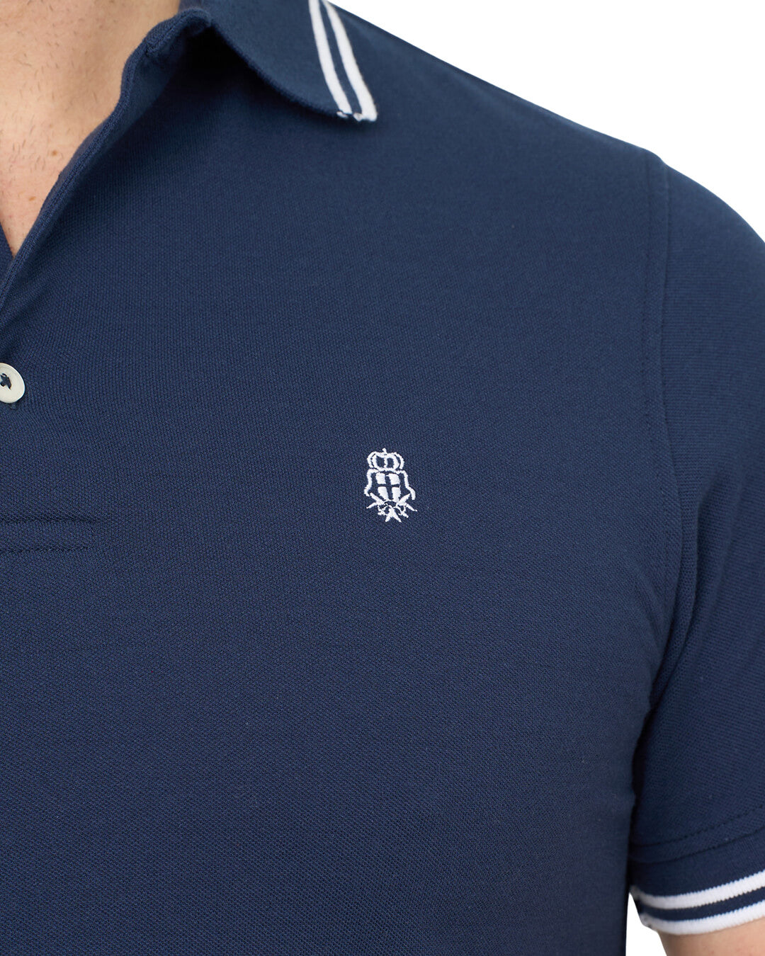 Indigo Pique Polo Shirt With Double Tipped Collar & Cuff