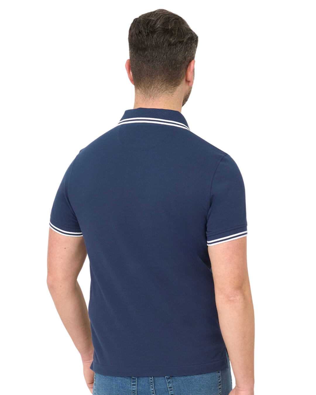 Indigo Pique Polo Shirt With Double Tipped Collar & Cuff