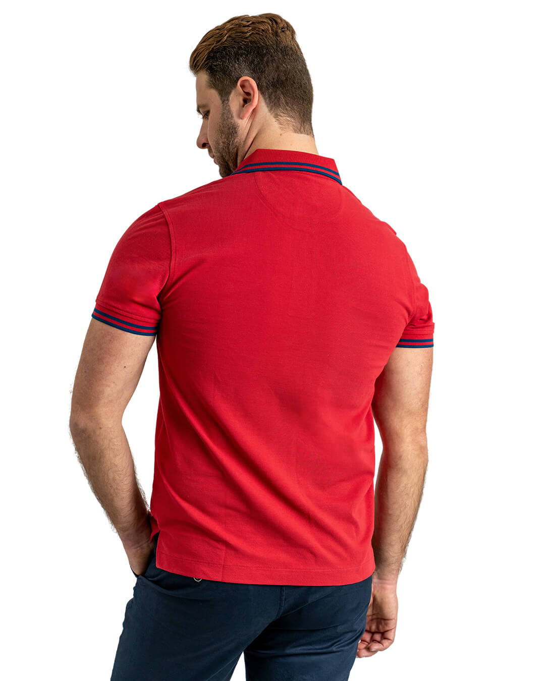 Red Pique Polo Shirt With Double Tipped Collar & Cuff