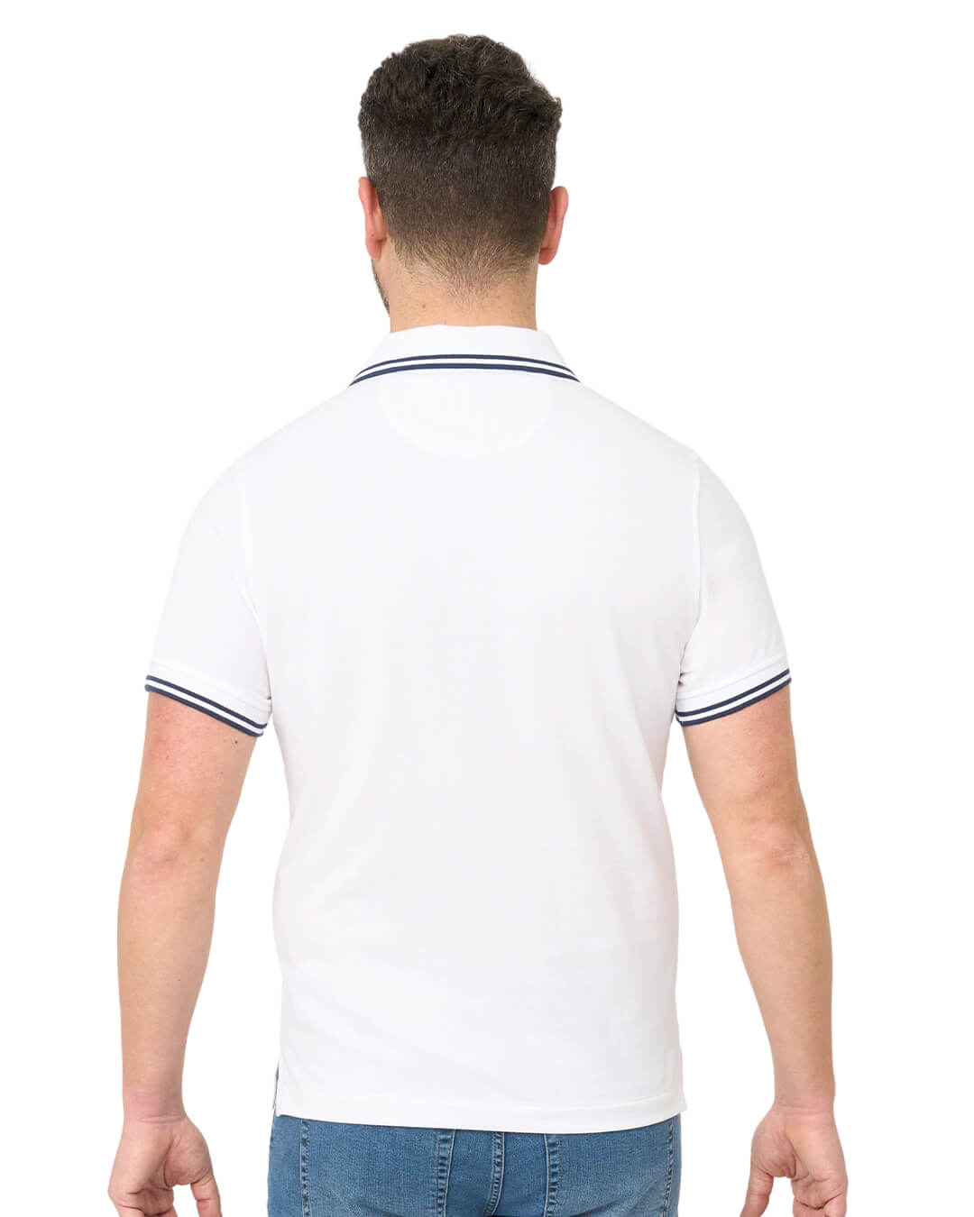 White Pique Polo Shirt With Double Tipped Collar & Cuff