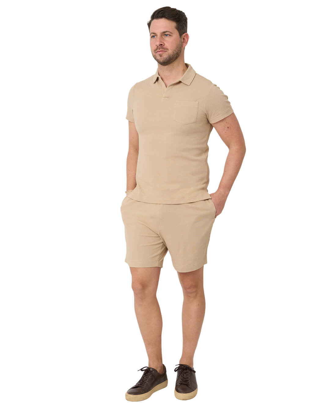 Sand Resort Collar Popcorn Texture Polo Shirt