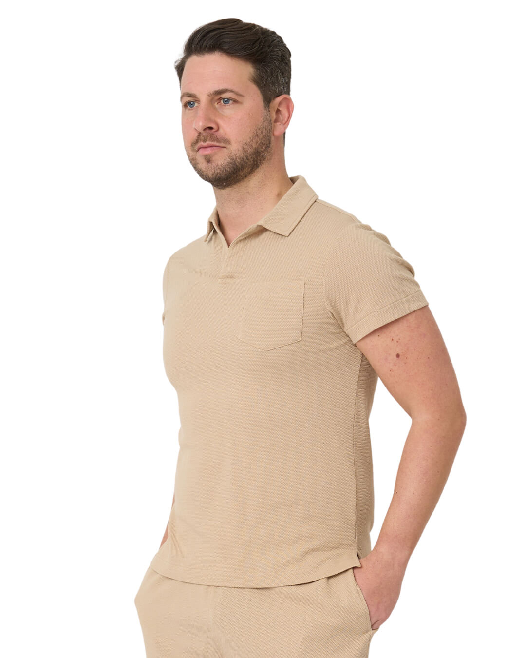 Sand Resort Collar Popcorn Texture Polo Shirt