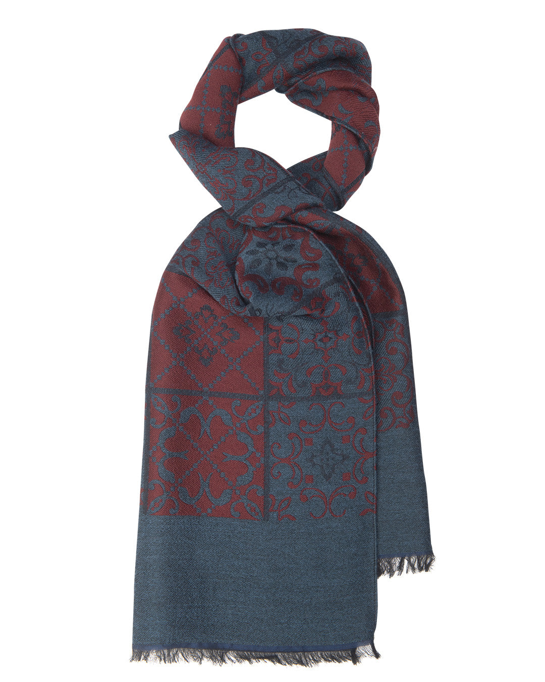 Blue Arabesque Italian Wool & Modal Blend Scarf