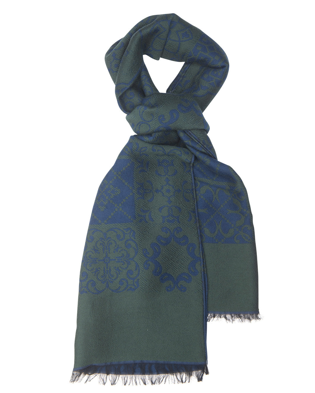 Royal Blue Arabesque Italian Wool & Modal Blend Scarf