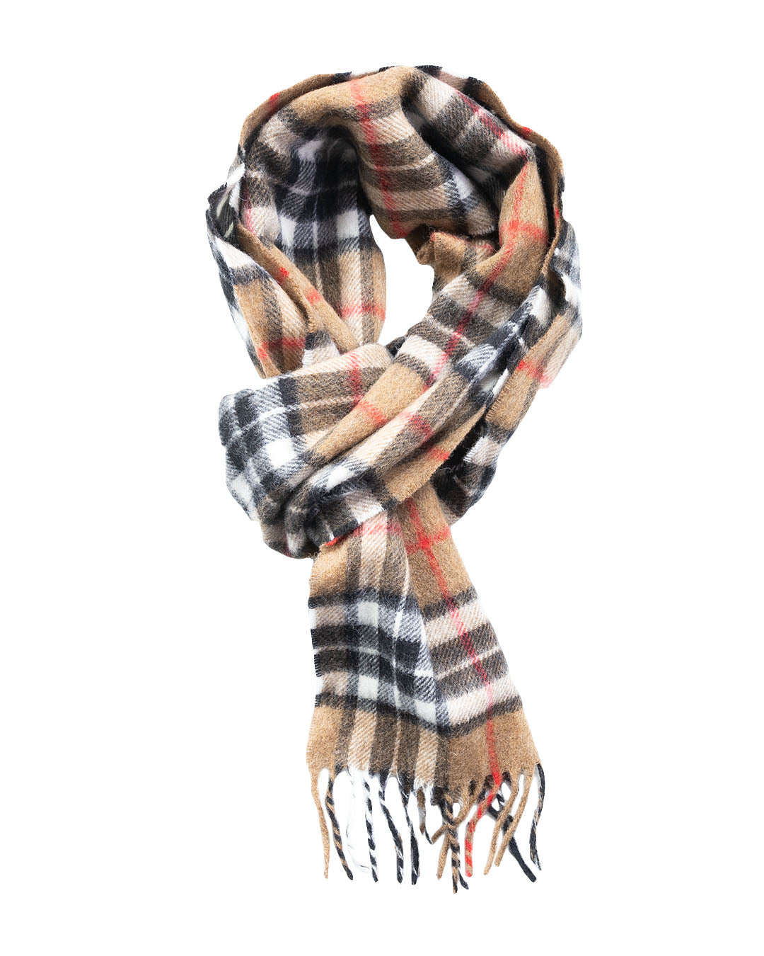 Camel Thompson Tartan Made in England Merino Wool Scarf