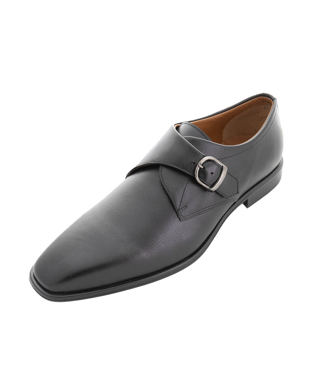 Black Leather Single Buckle Monk Shoes