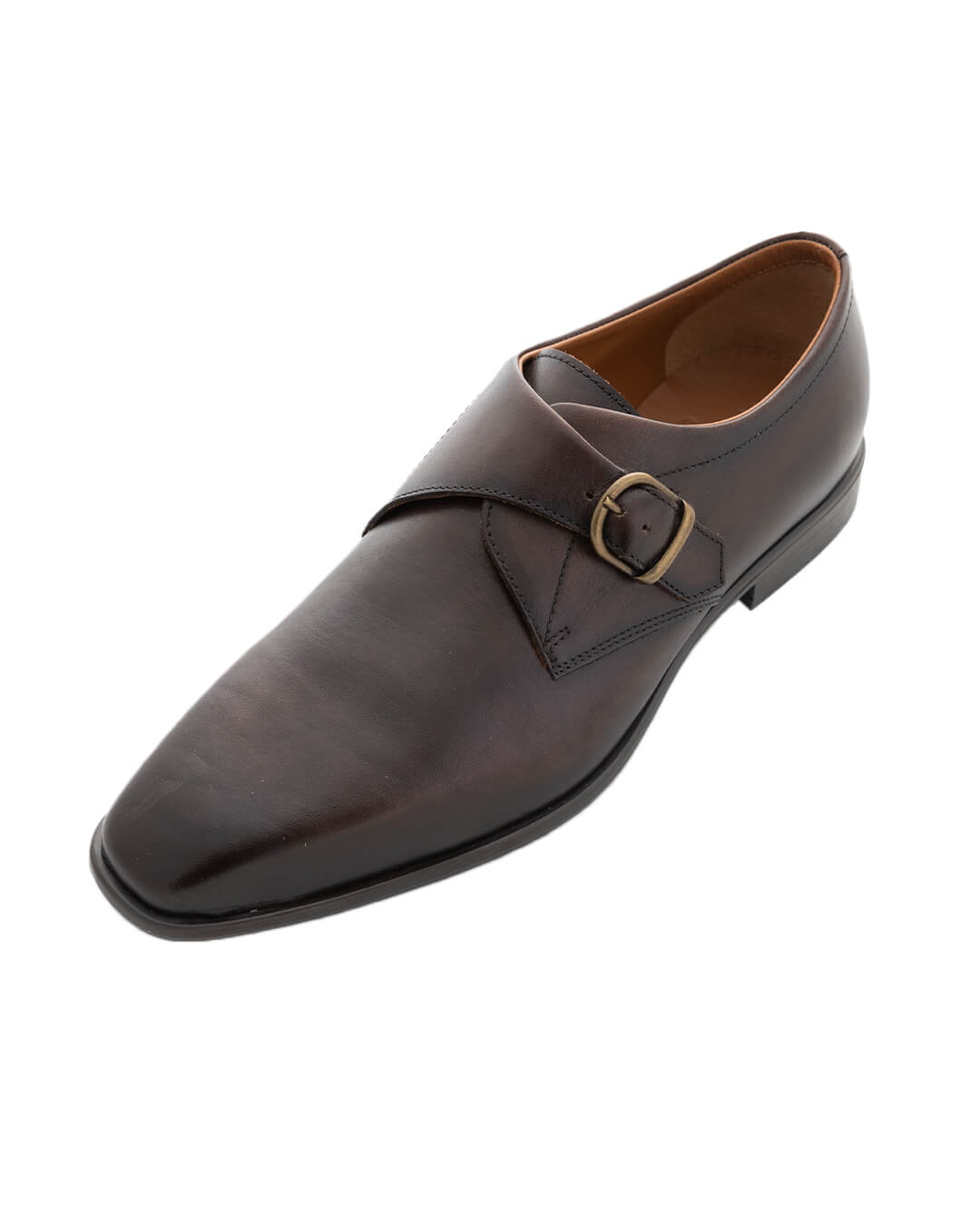 Brown Leather Single Buckle Monk Shoes