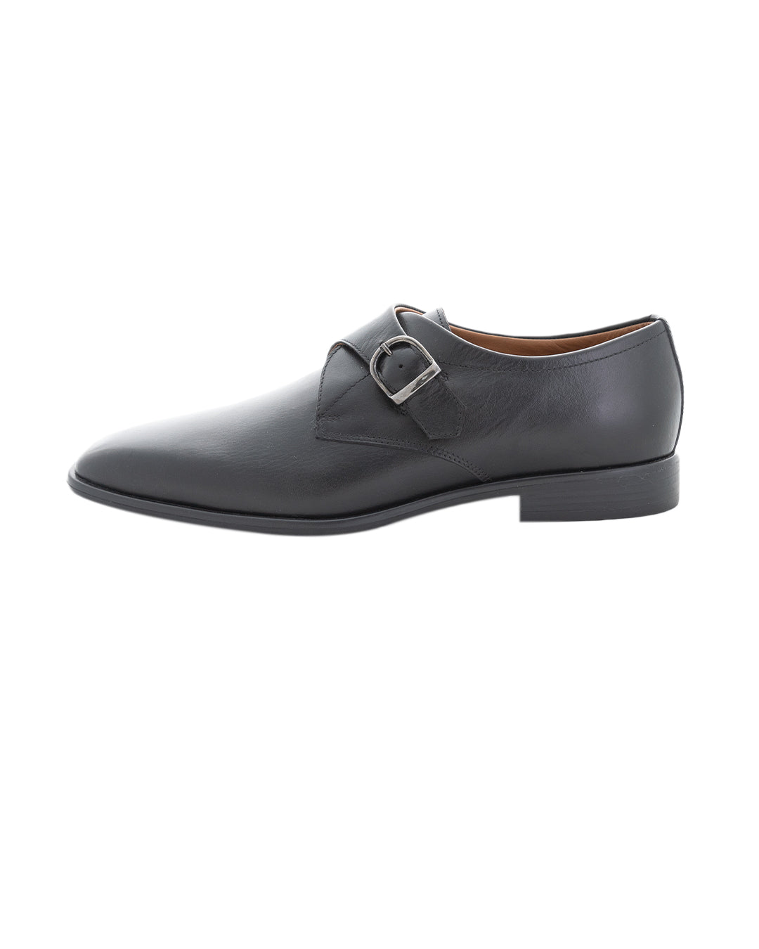 Black Leather Single Buckle Monk Shoes