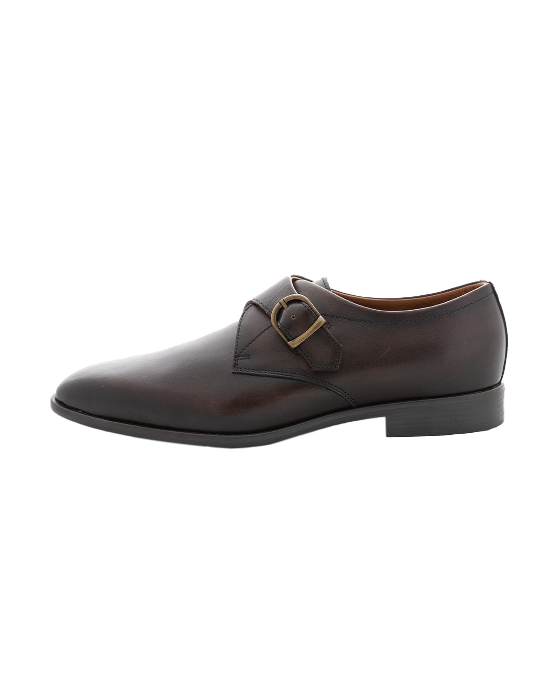Brown Leather Single Buckle Monk Shoes