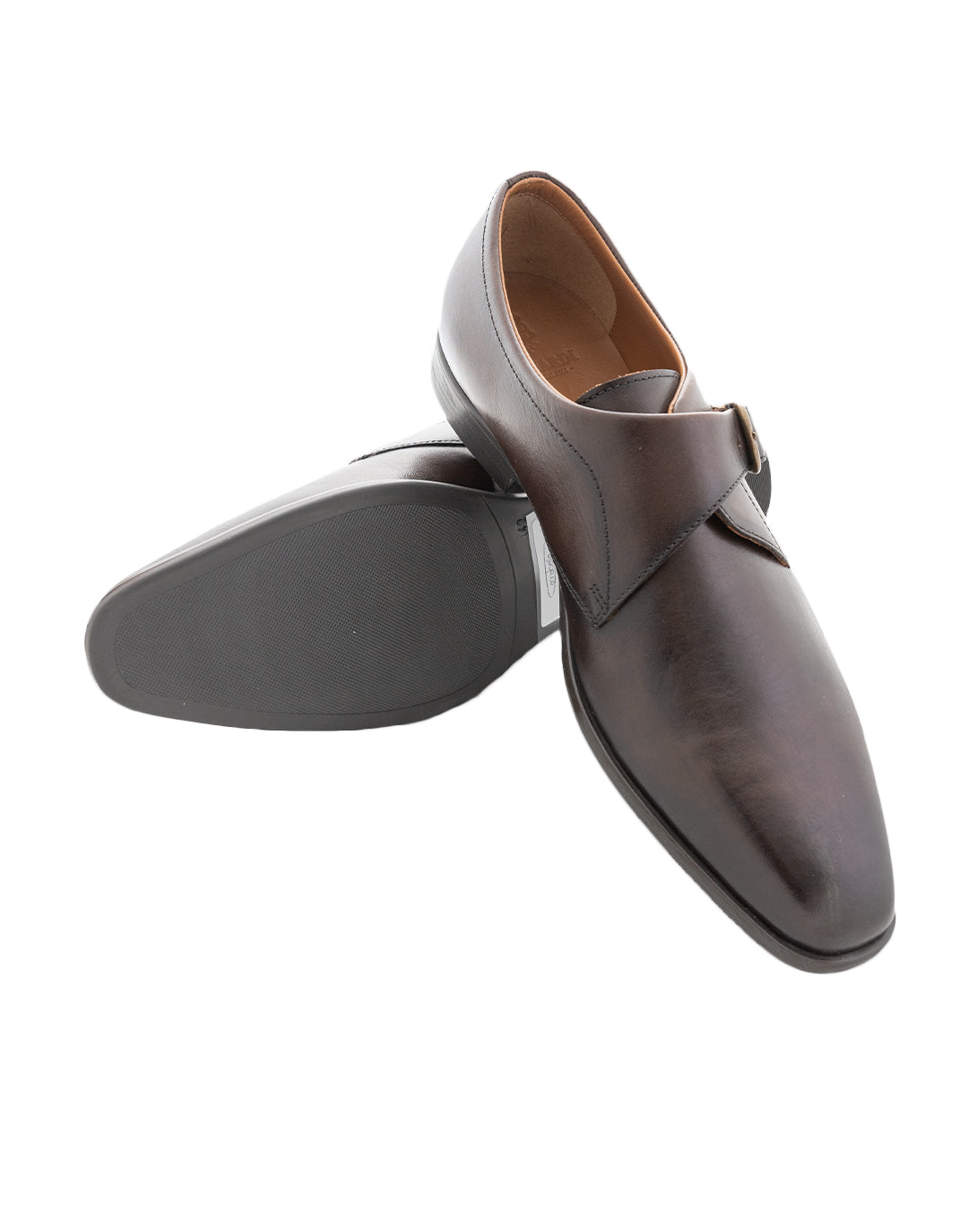 Brown Leather Single Buckle Monk Shoes