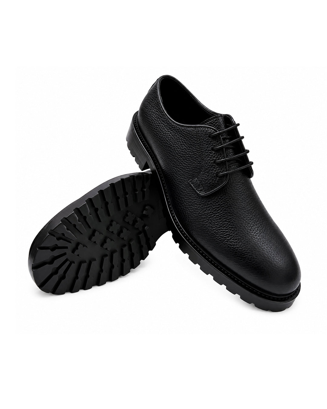 Gagliardi Black Shoes Derby Cleated Sole Grain Leather