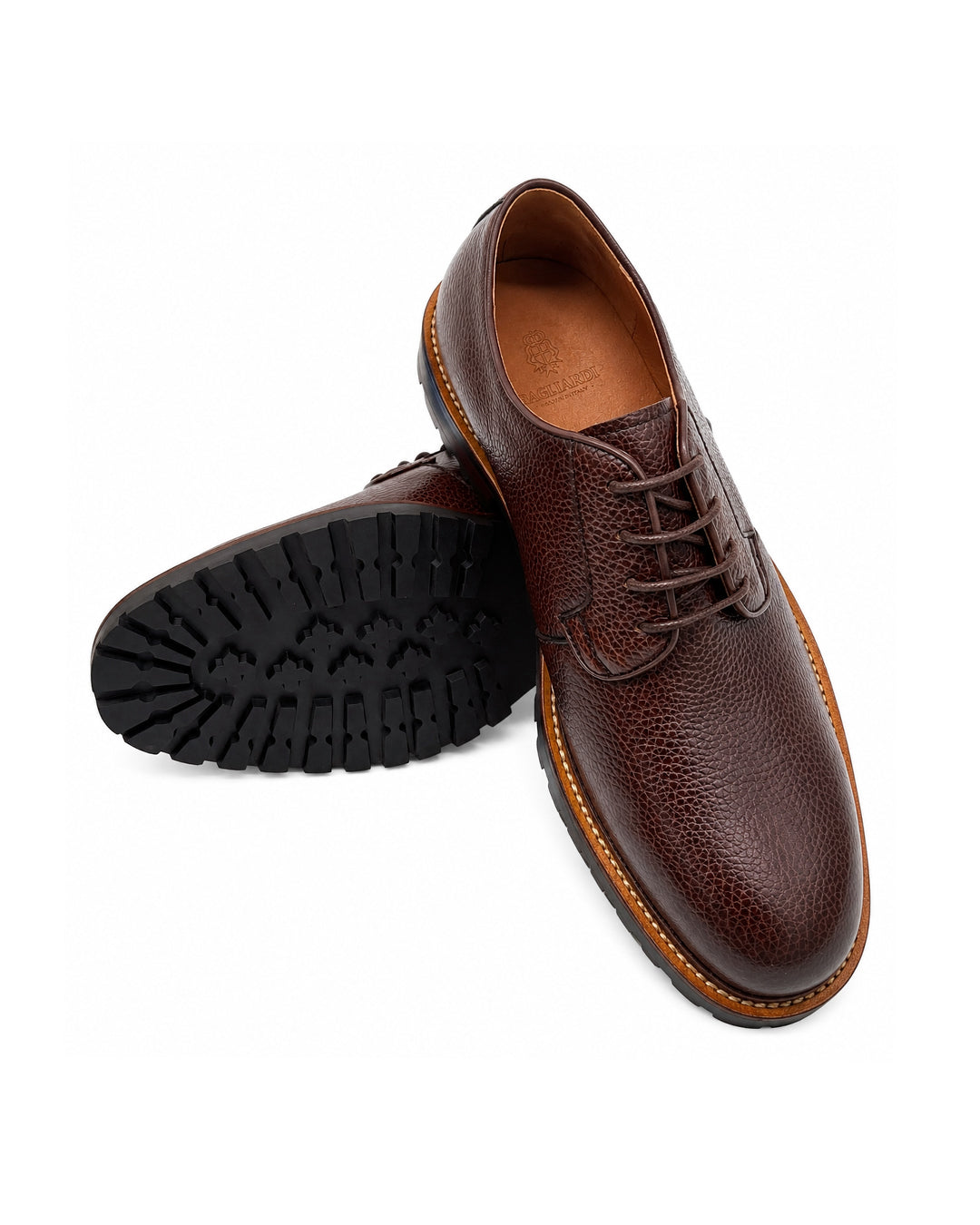 Gagliardi Brown Shoes Derby Cleated Sole Grain Leather