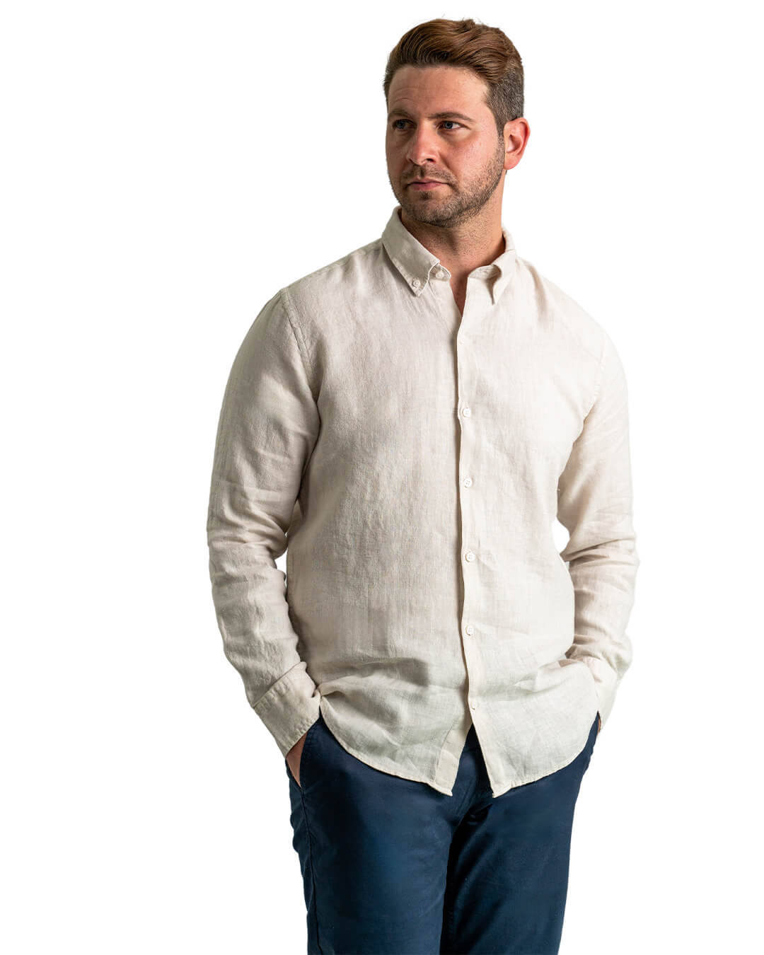 Beige Linen Button-Down Shirt