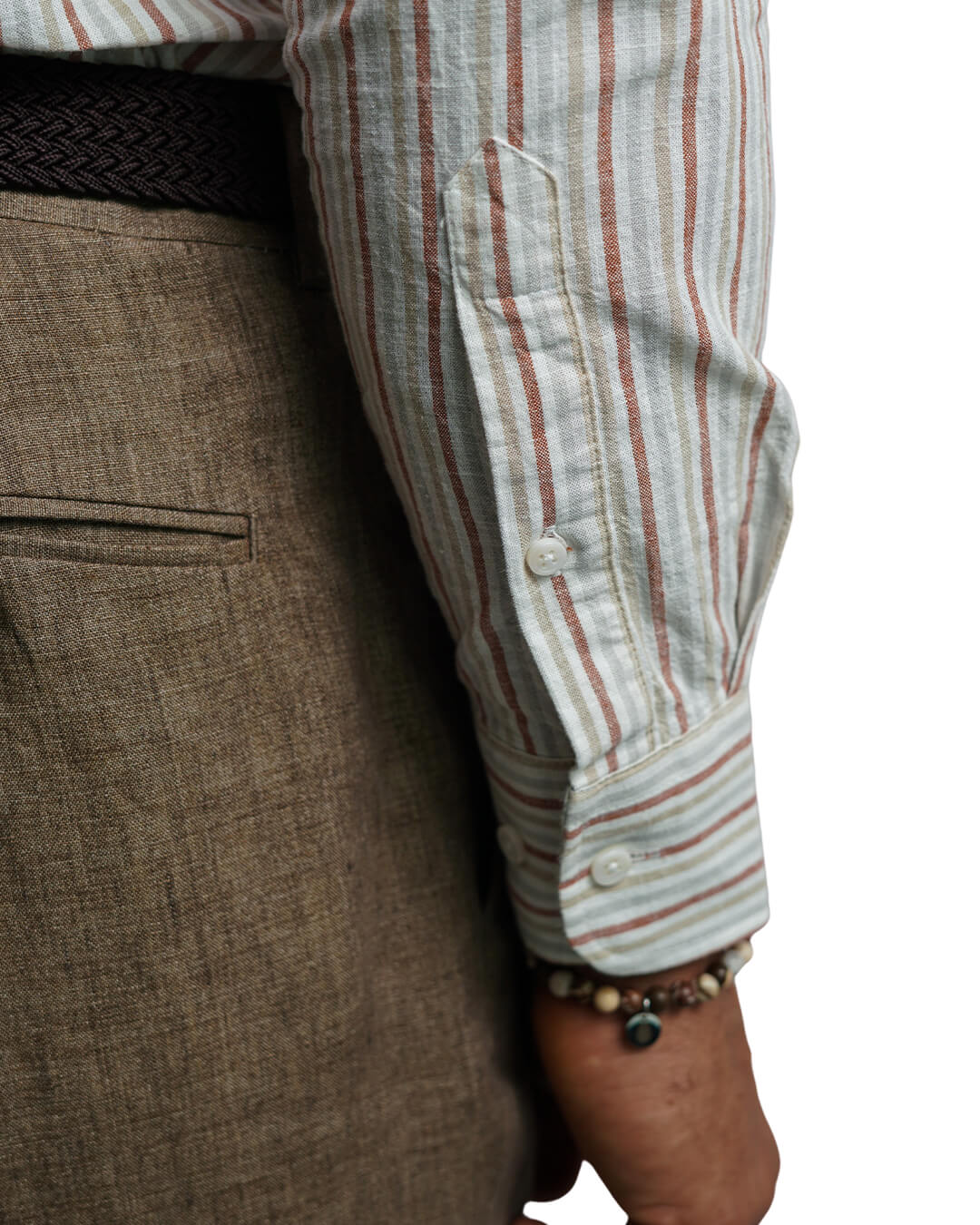 Rust Slim Fit Cotton Linen Stripe Button-Down Shirt