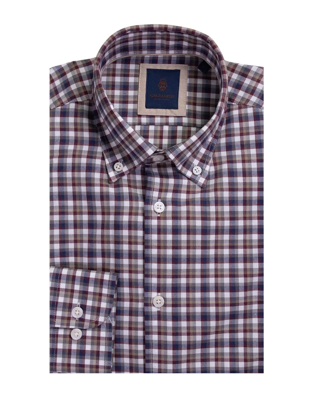 Gagliardi Burgundy Check Brushed Cotton Button Down Shirt