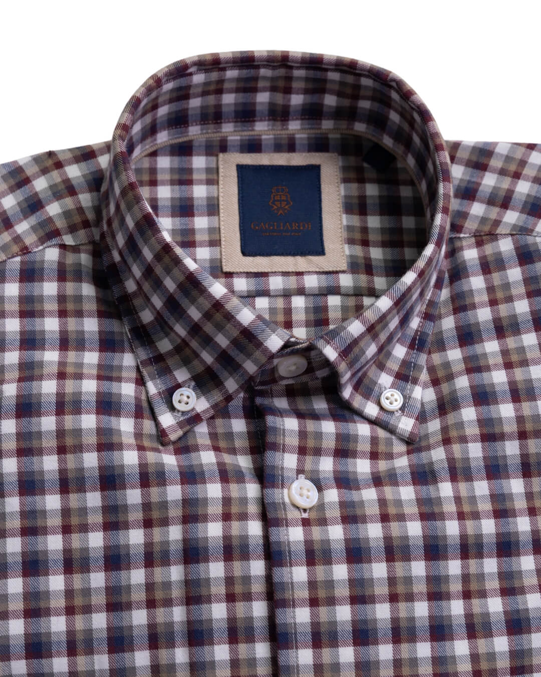 Gagliardi Burgundy Check Brushed Cotton Button Down Shirt