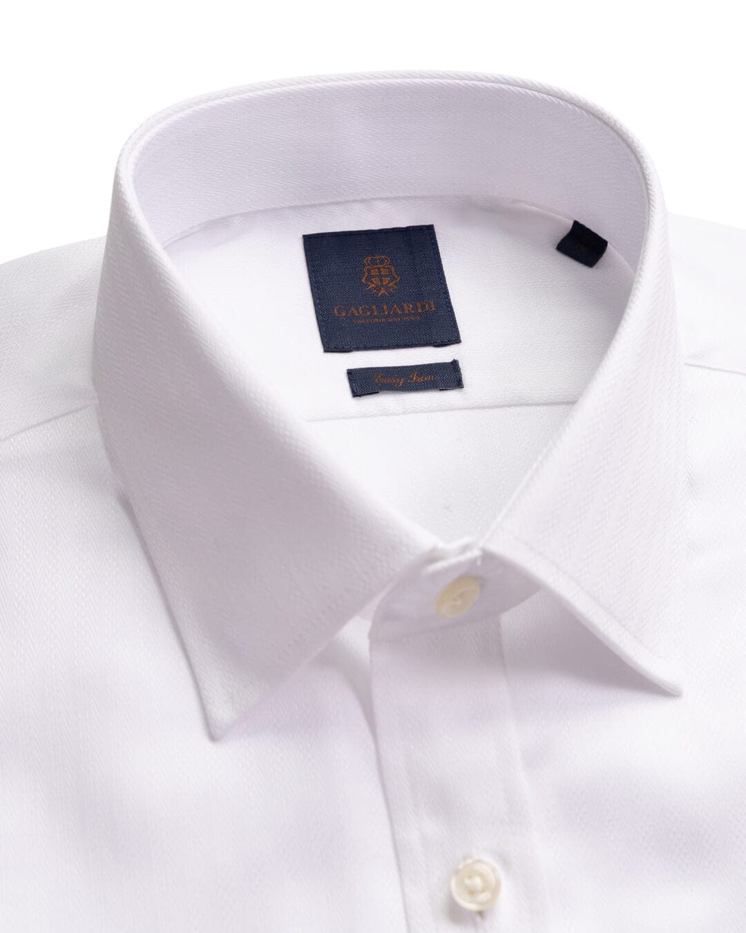 Gagliardi White Textured Herringbone Easy Iron Shirt