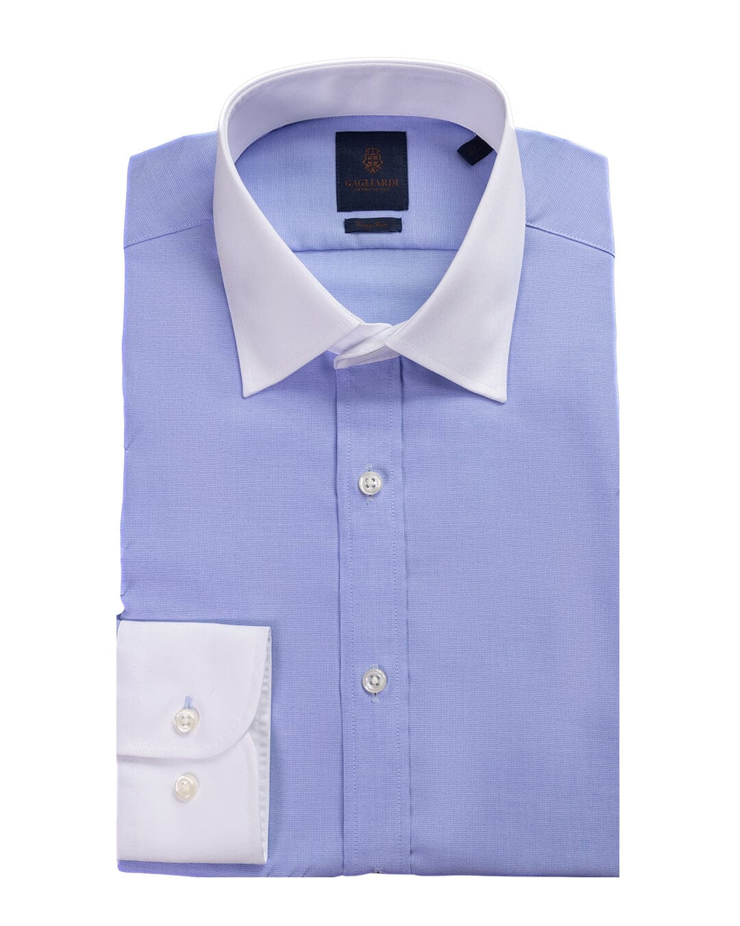 Gagliardi Sky End on End Contrast Collar & Cuffs Easy Iron Shirt