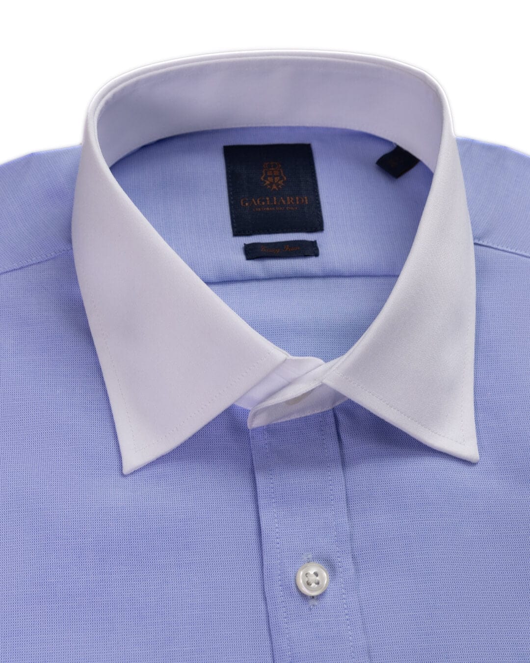 Gagliardi Sky End on End Contrast Collar & Cuffs Easy Iron Shirt