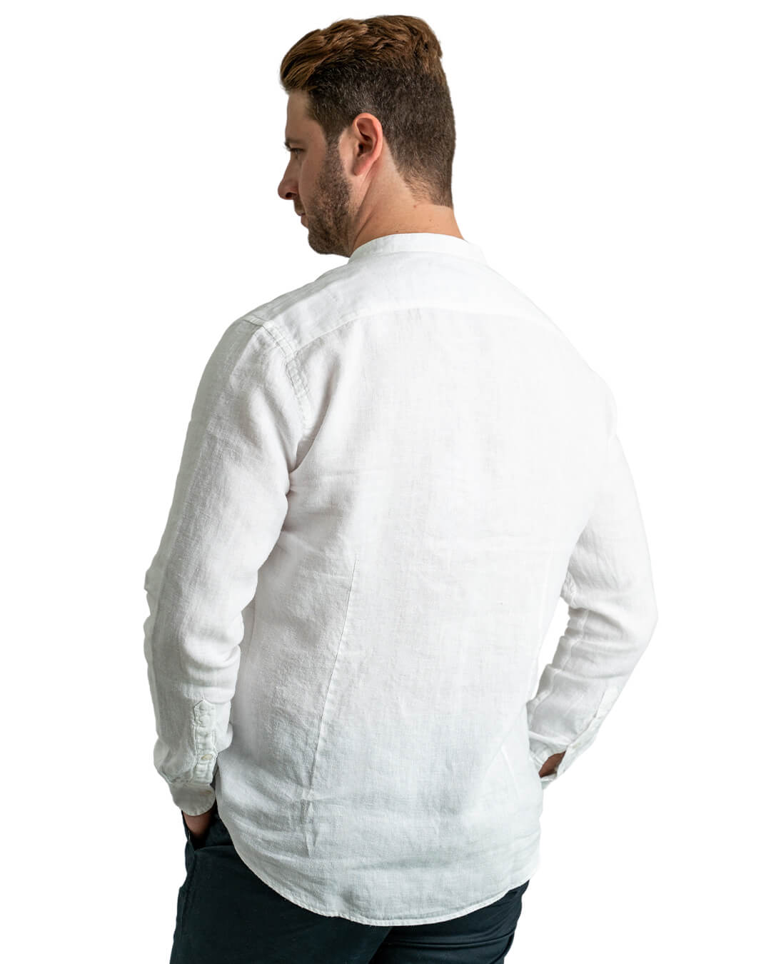 White Linen Grandad Collar Shirt
