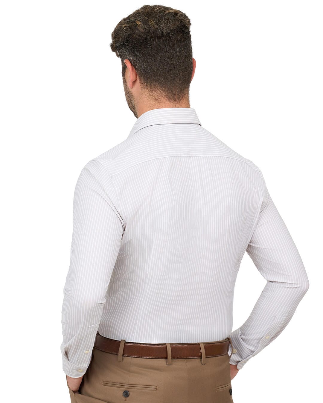 Gagliardi Beige Shirt Performance Stretch White Stripe