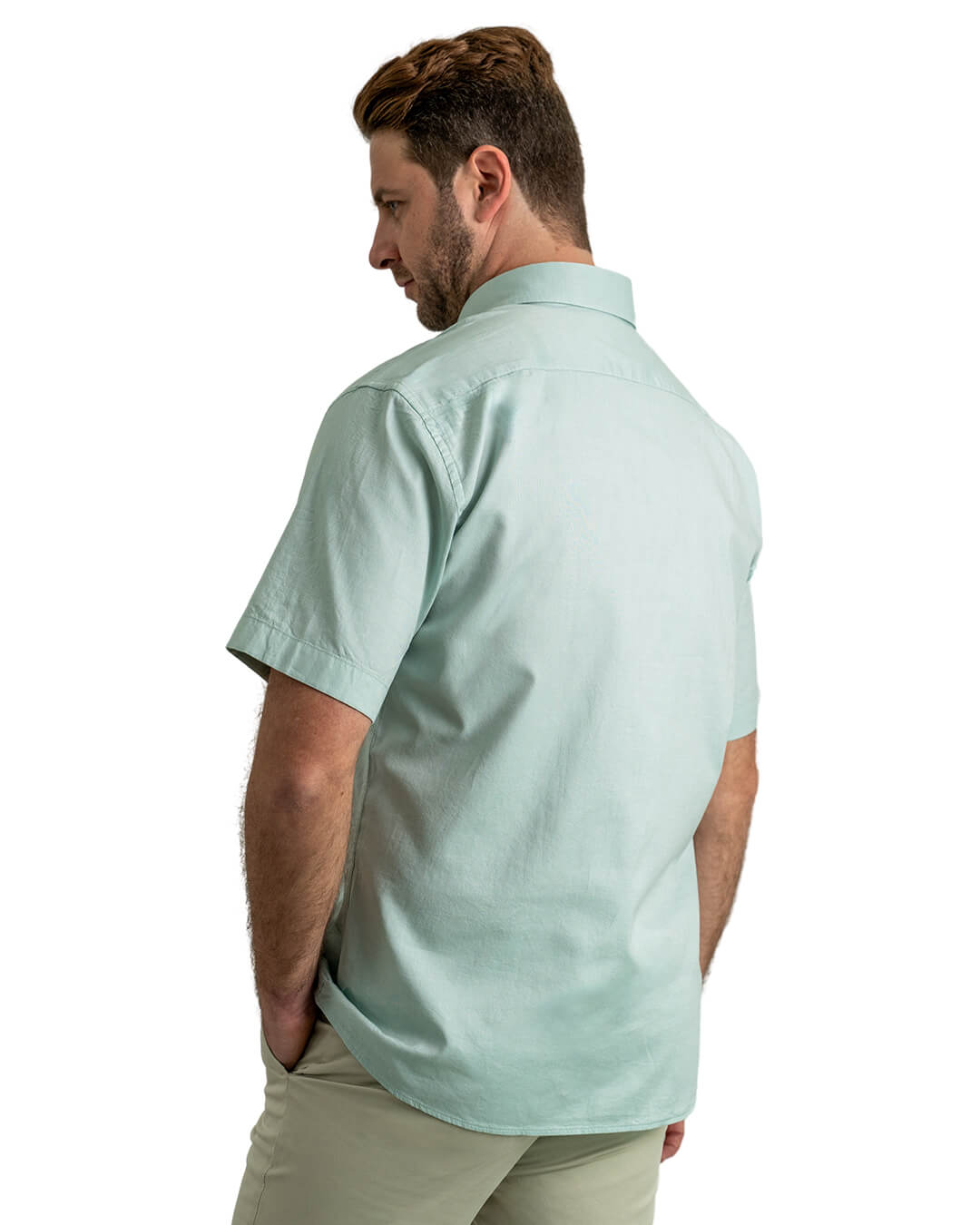 Green Cotton Oxford Short Sleeve Shirt