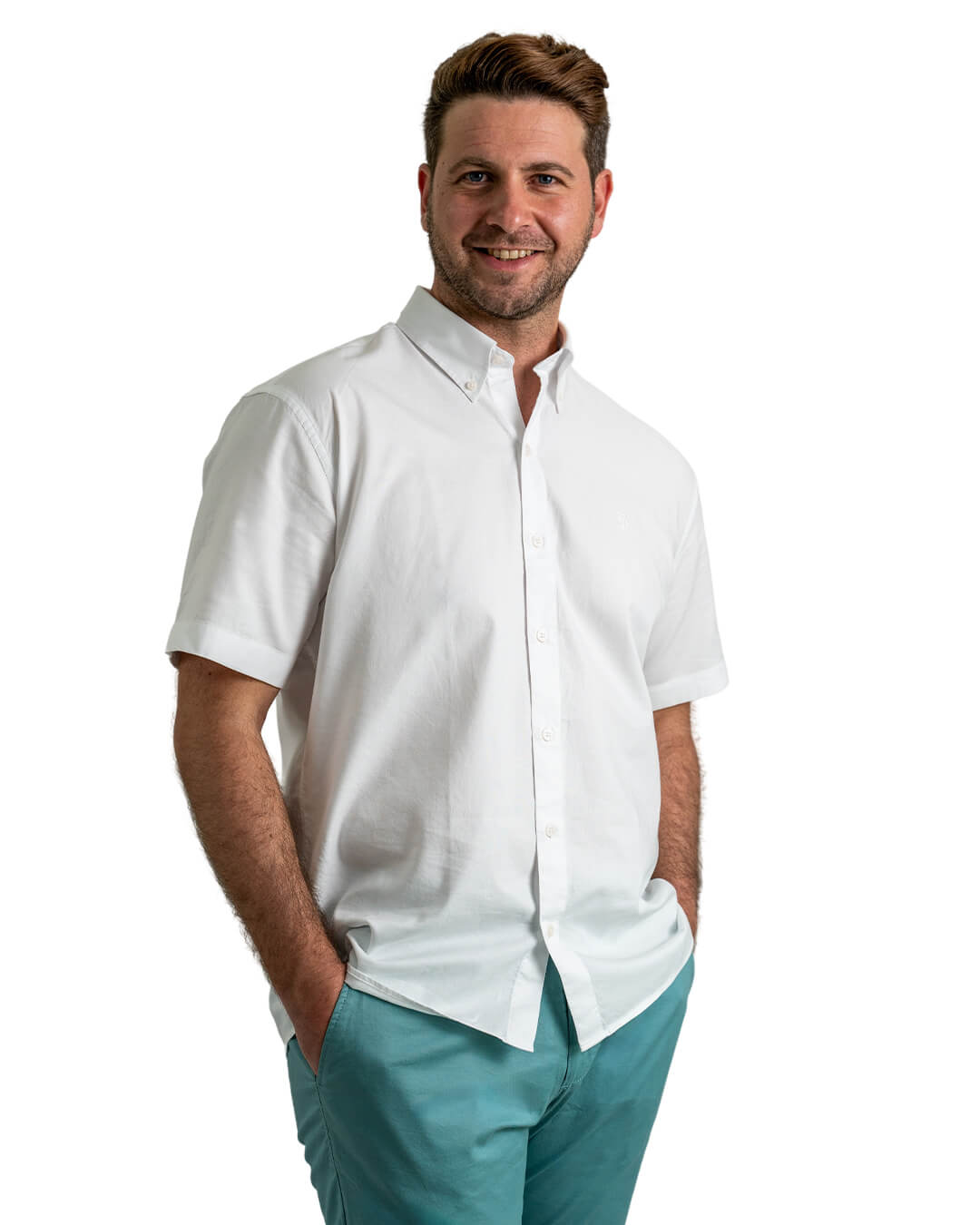 White Cotton Oxford Short Sleeve Shirt