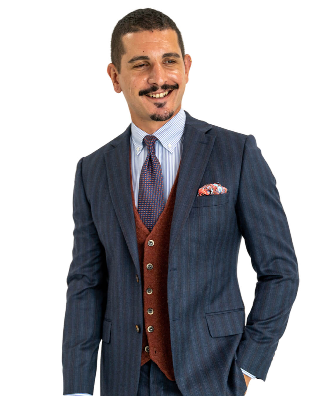 Blue With Burgundy Stripe Italian Flannel Suit