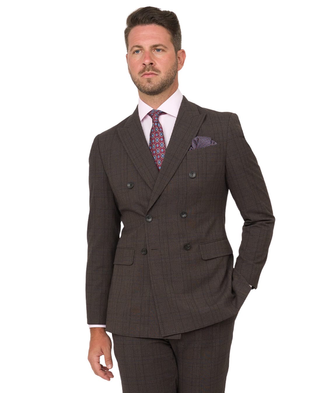 Gagliardi Brown Check Double Breasted Machine Washable Suit