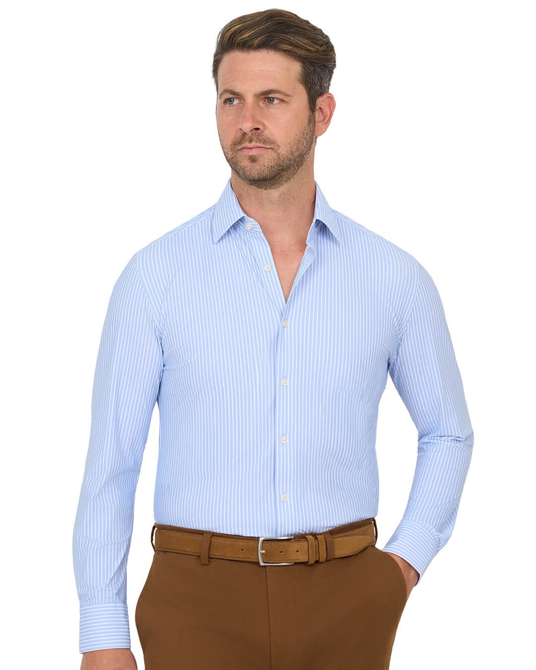 Gagliardi Blue Shirt Performance Stretch White Stripe