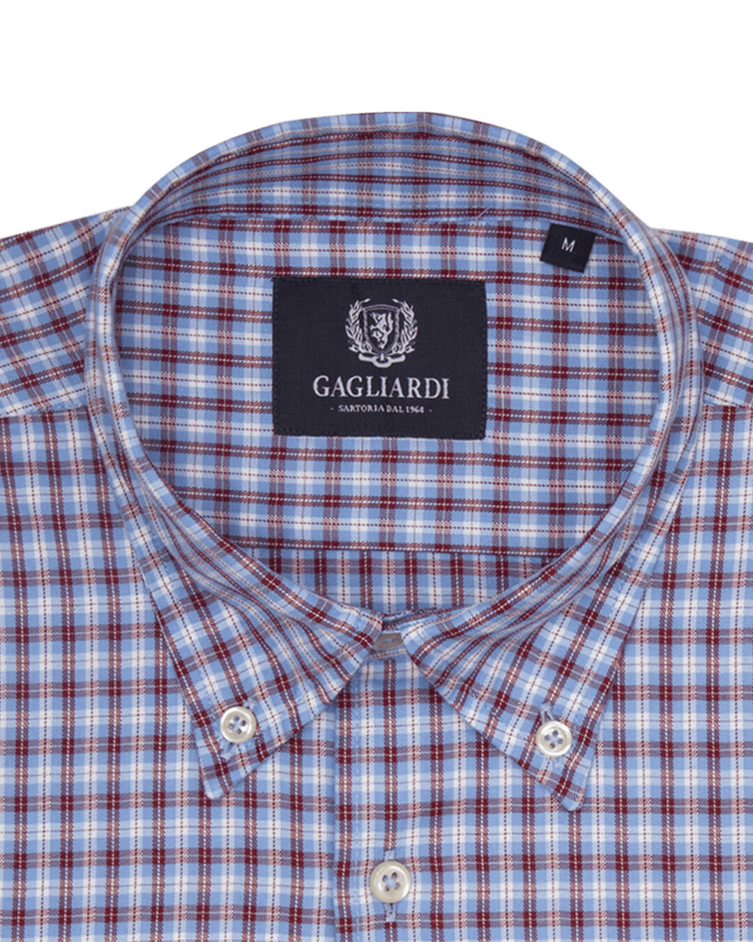 Sky With Raspberry & White Overcheck Checked Tailored Fit Buttondown Collar Shirt