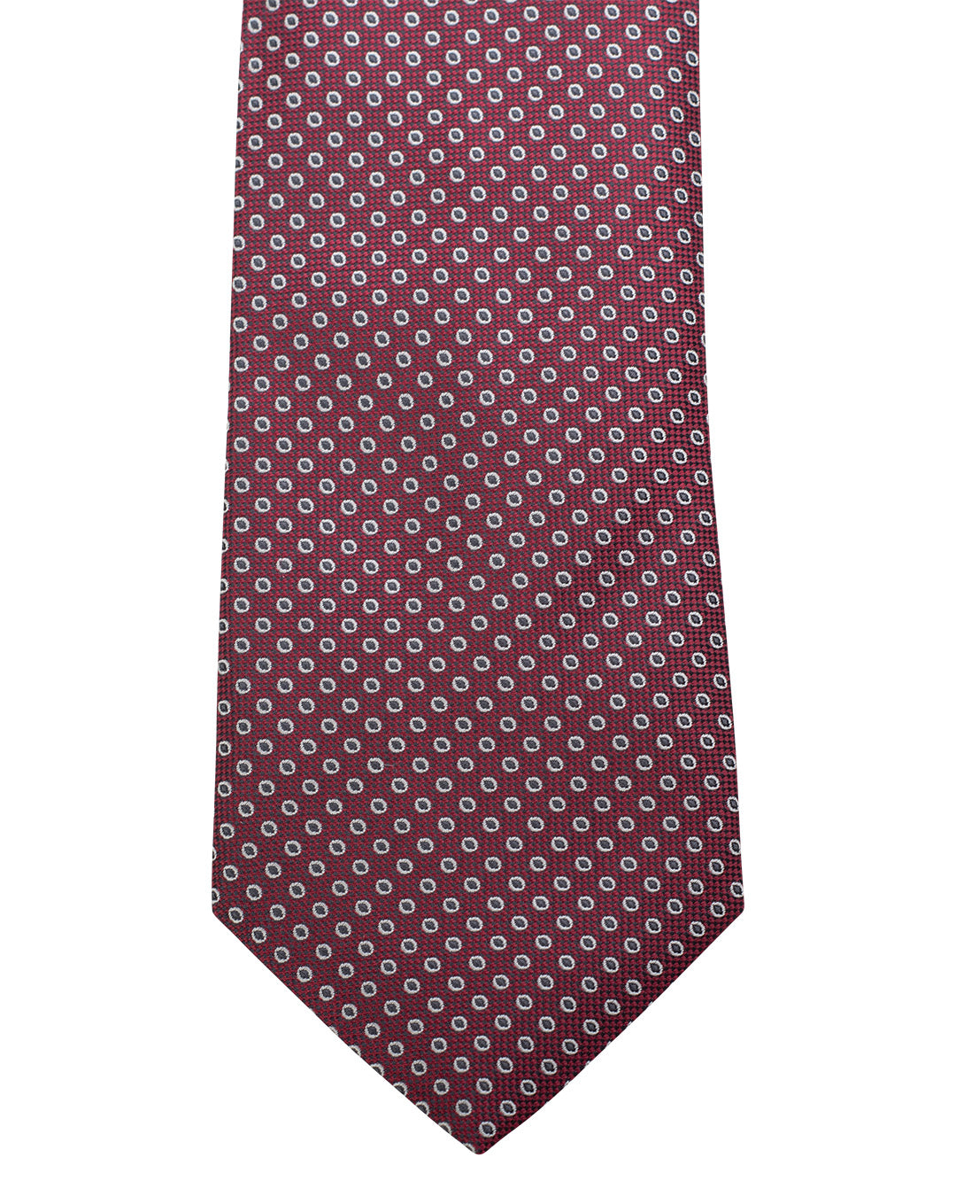 Red Oxford Weave Circles Italian Silk Tie