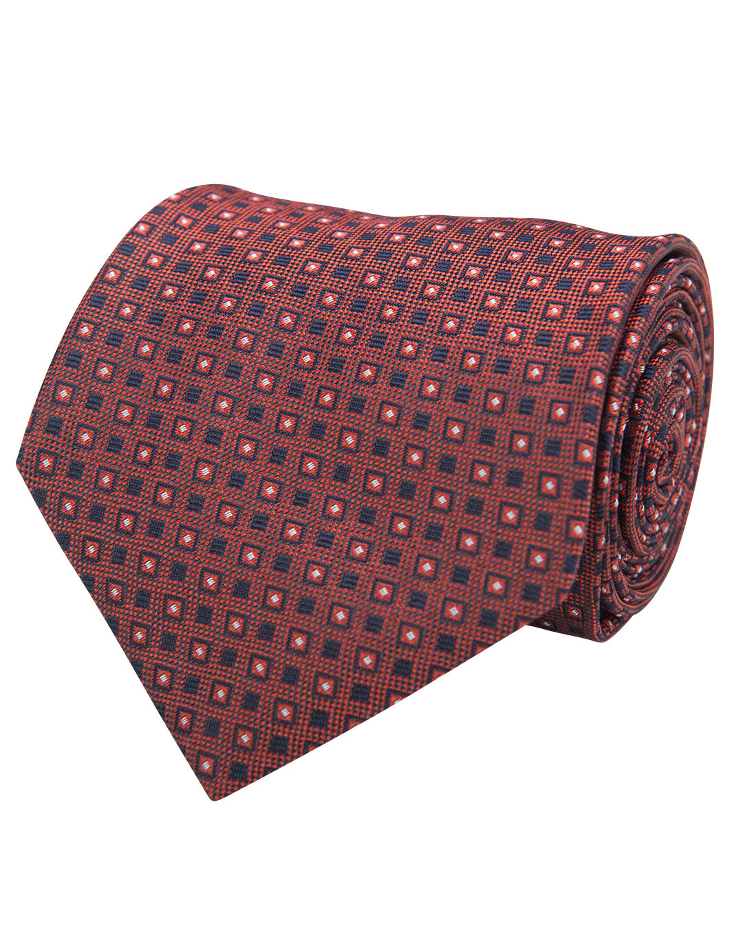 Red Box Motif Oxford Weave Italian Silk Tie