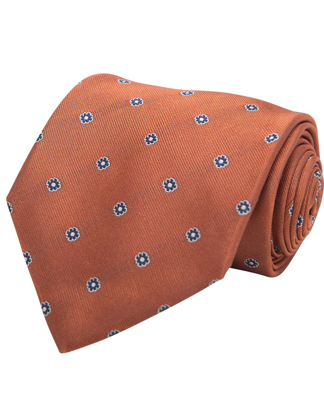 Orange Floral Motif Twill Weave Italian Silk Tie