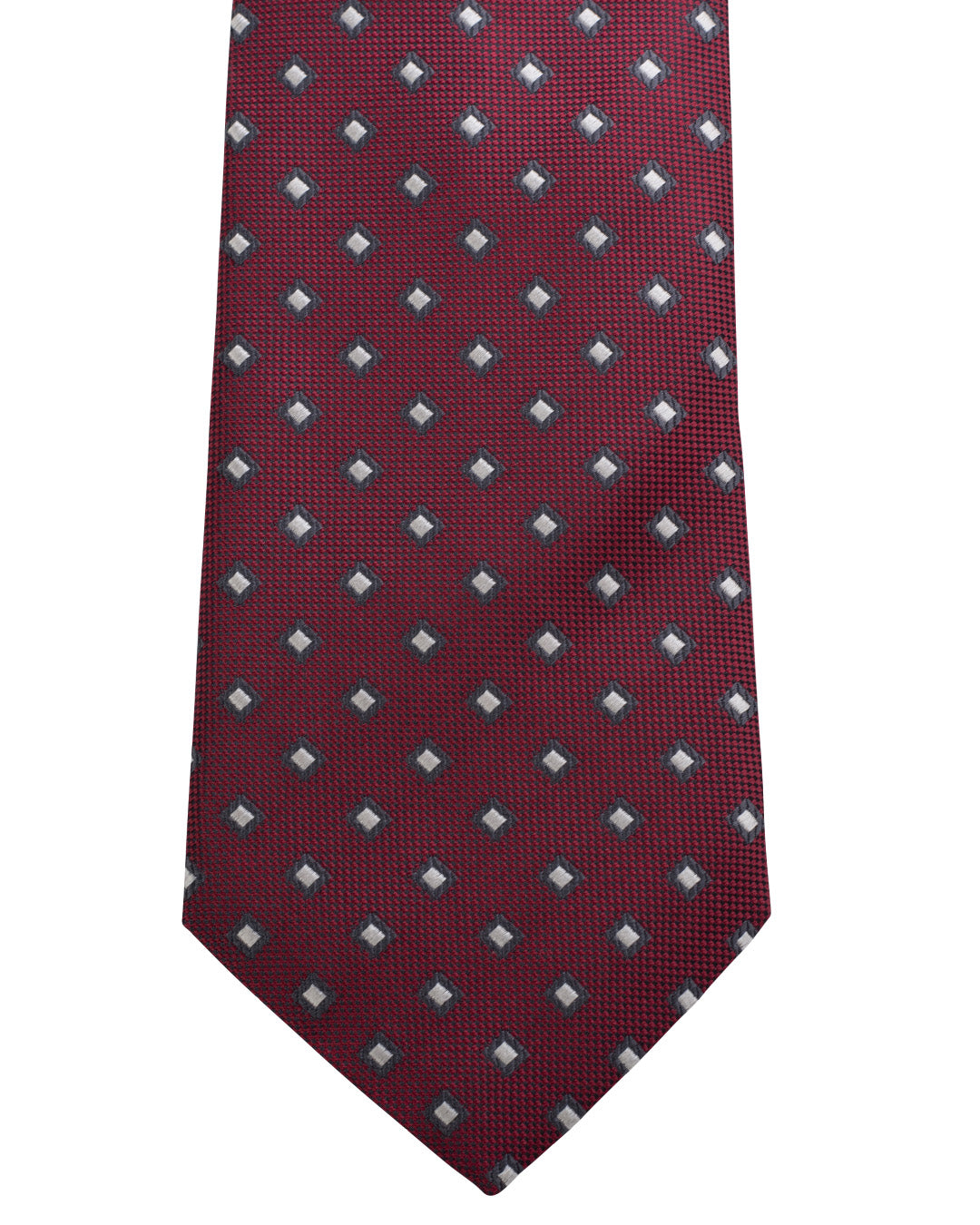 Red Diamond Motif Oxford Weave Italian Silk Tie