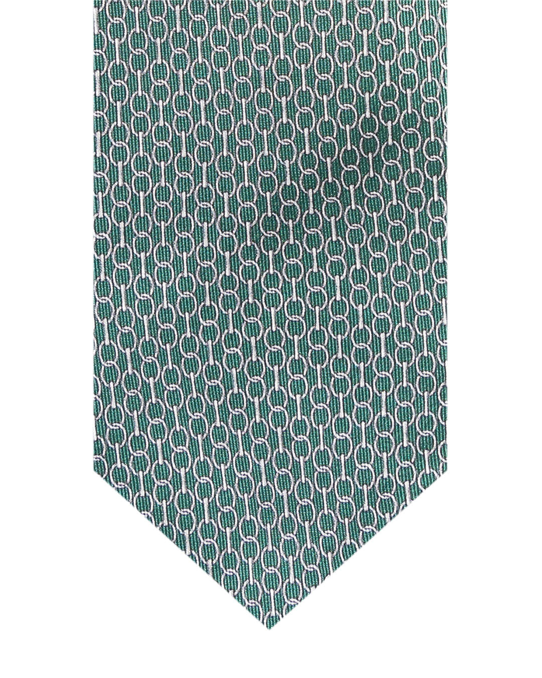 Green Oval Chain Link Italian Silk Printed Tie