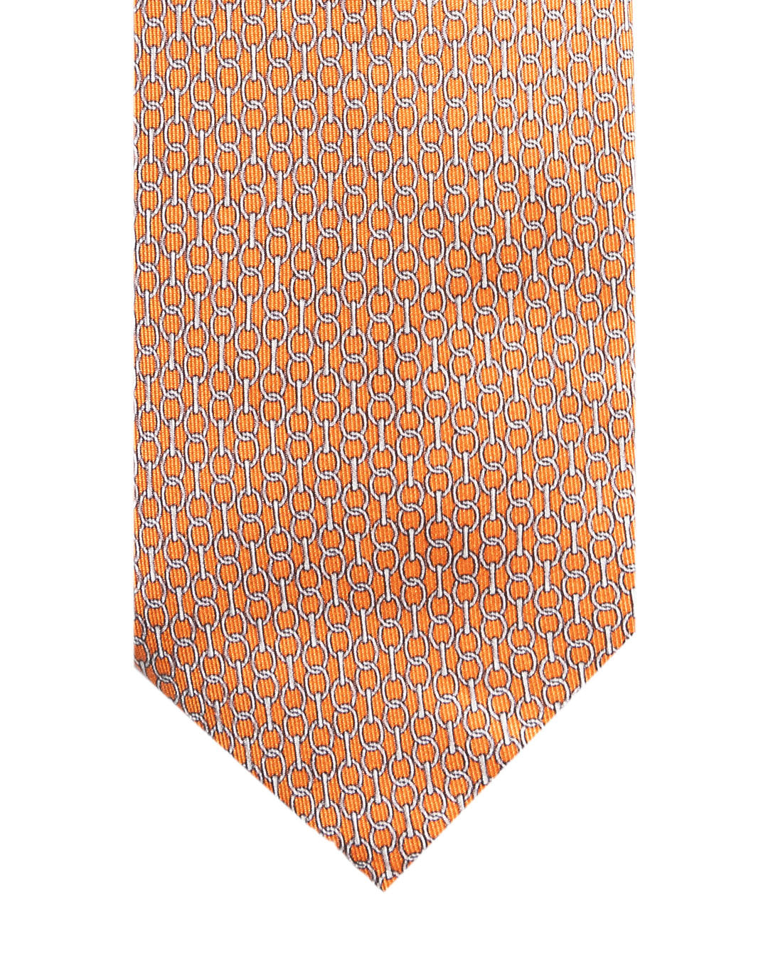 Orange Oval Chain Link Italian Silk Printed Tie