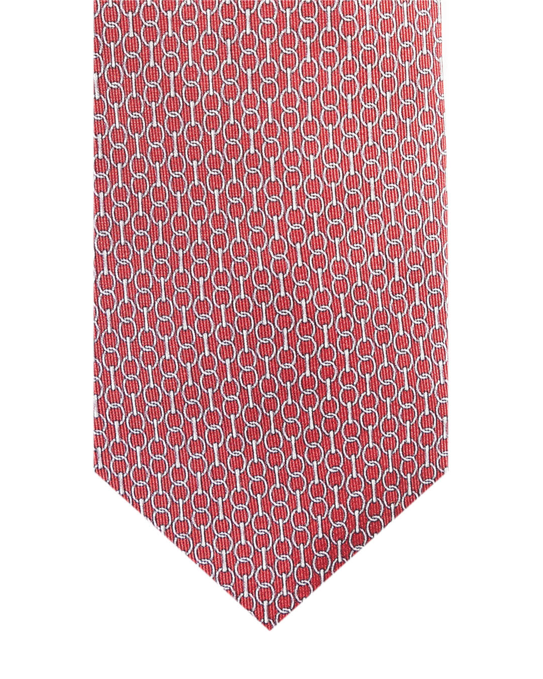 Red Oval Chain Link Italian Silk Printed Tie