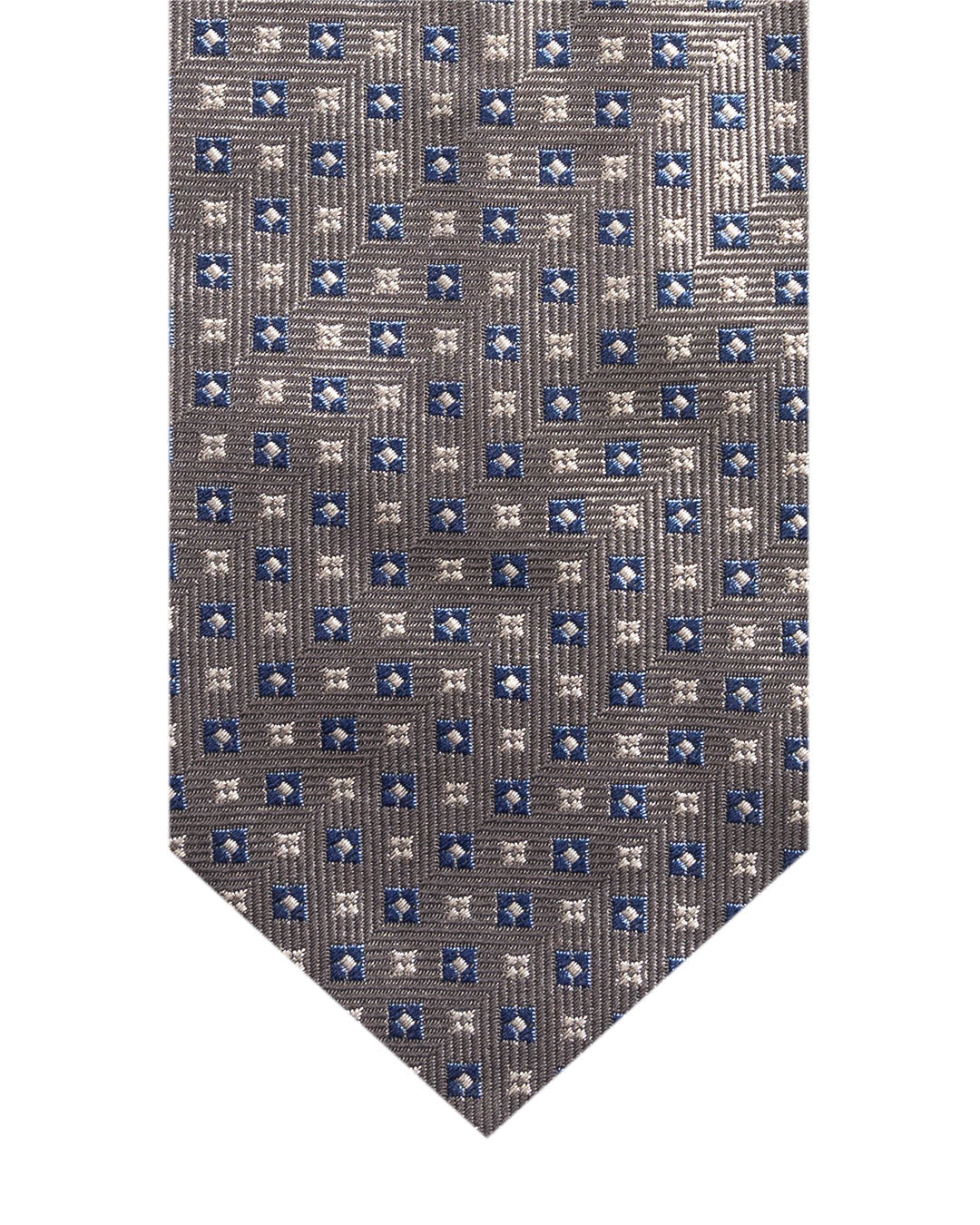 Grey Floral & Diamond Italian Silk Tie