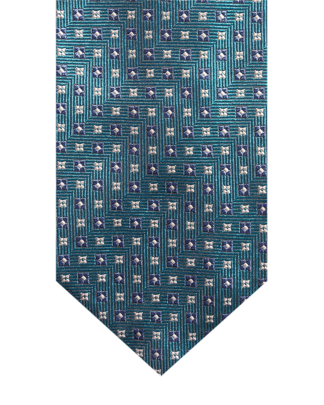 Teal Floral & Diamond Italian Silk Tie