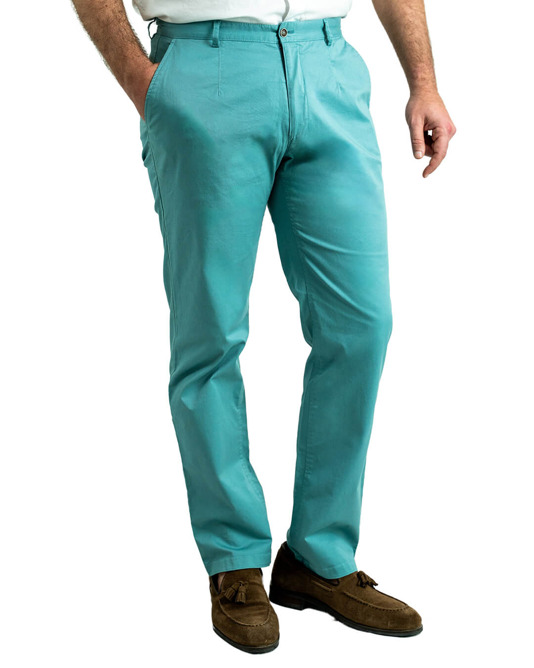Green Twill Stretch Cotton Chino Trousers