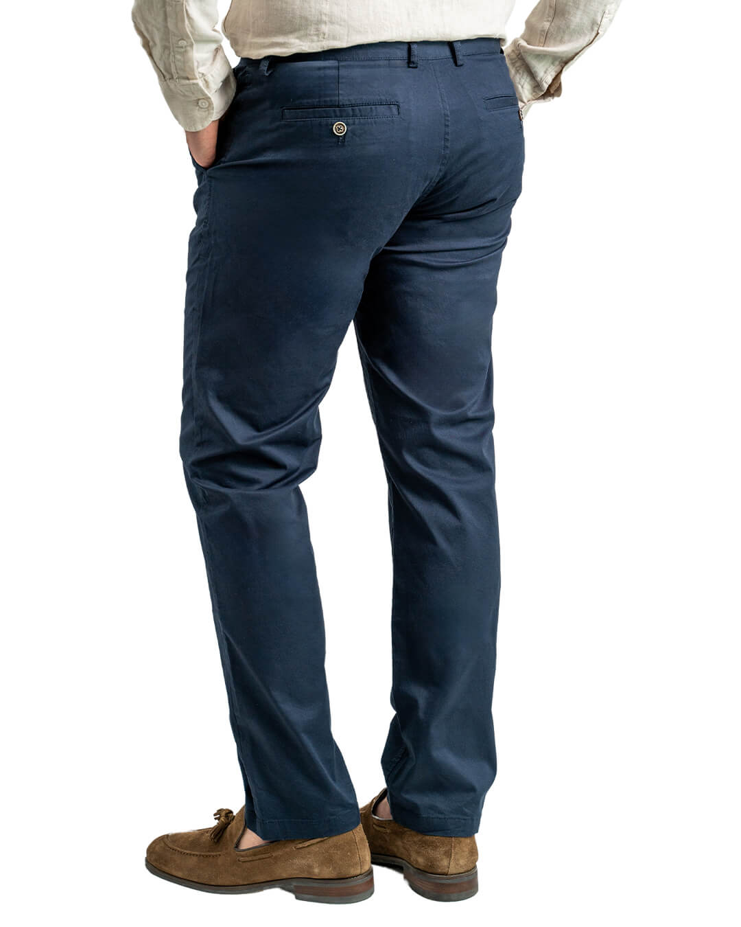 Navy Twill Stretch Cotton Chino Trousers