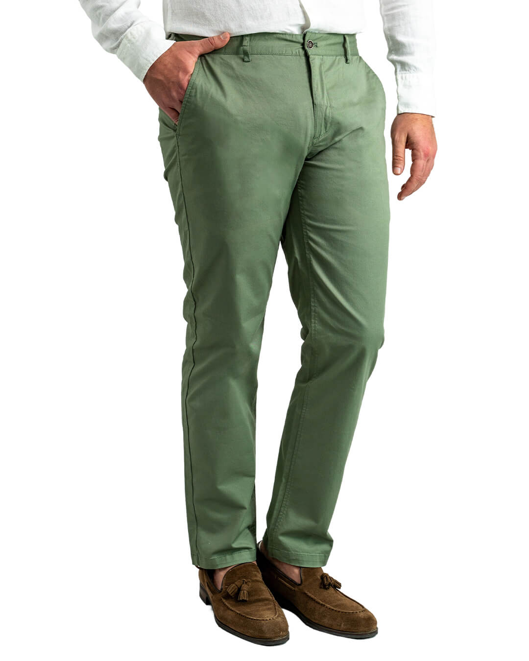 Olive Twill Stretch Cotton Chino Trousers