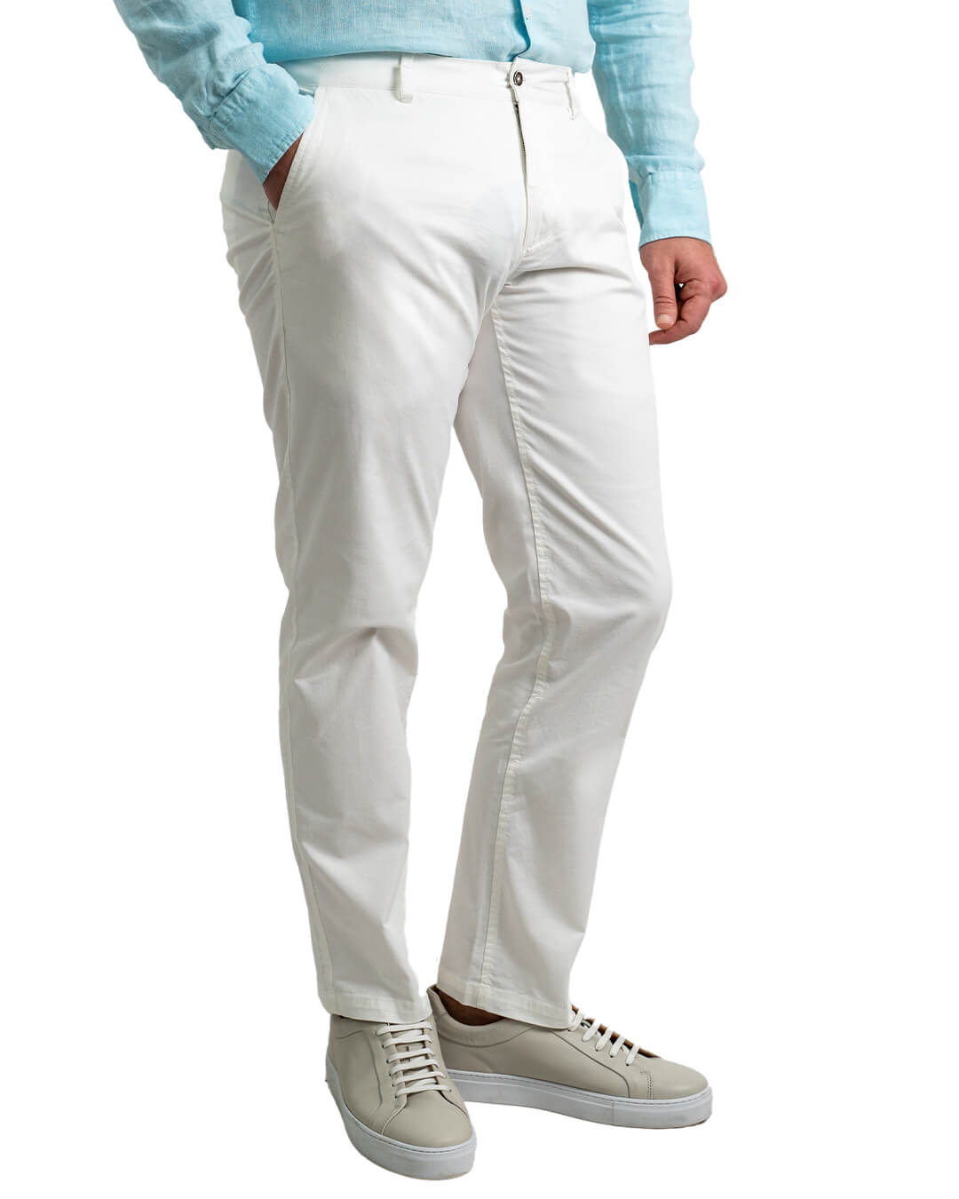 Off White Twill Stretch Cotton Chino Trousers