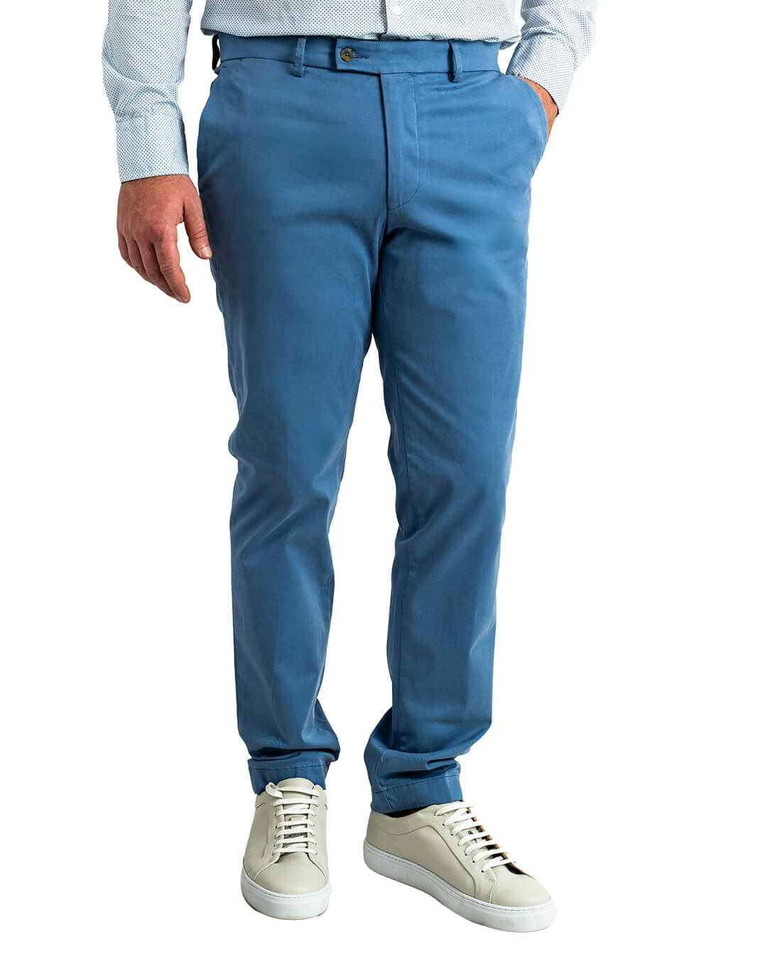 Gagliardi Light Blue Garment Washed Stretch Cotton Twill Trousers
