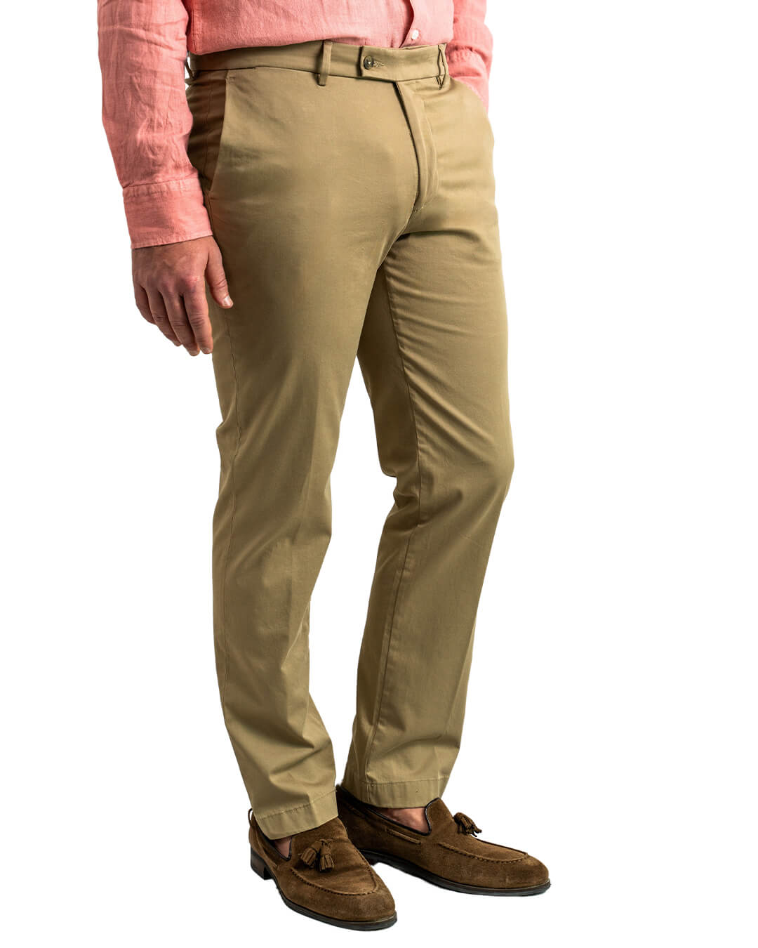 Sand Garment Washed Stretch Cotton Twill Trousers