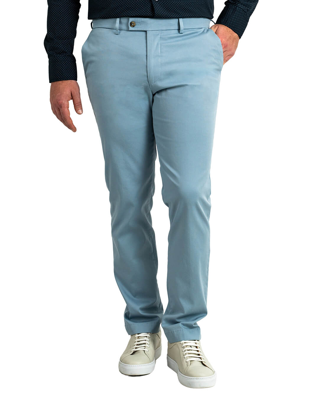 Sky Garment Washed Stretch Cotton Textured Trousers