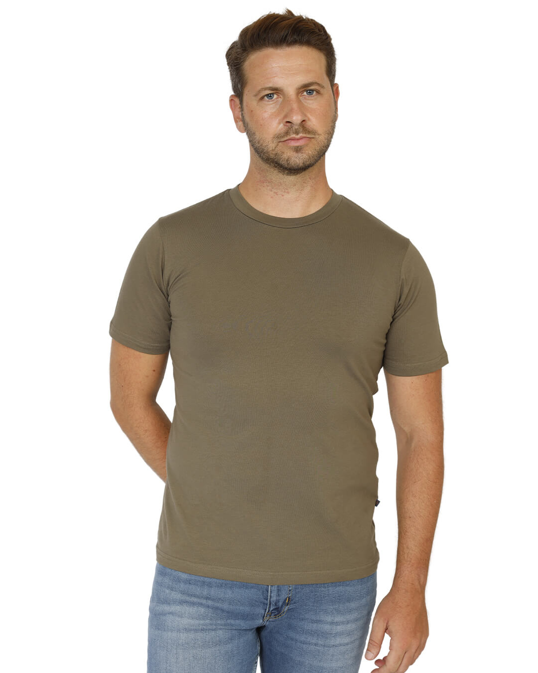 Olive Green Cotton Crew Neck T-Shirt