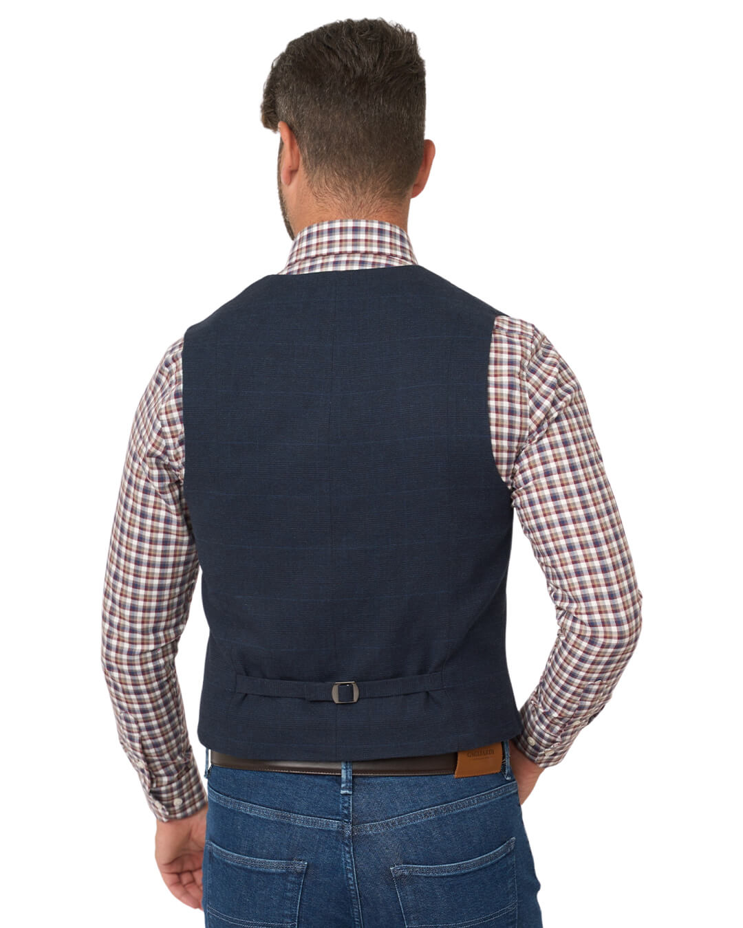 Gagliardi Navy Check Cotton Stretch Double Breasted Waistcoat